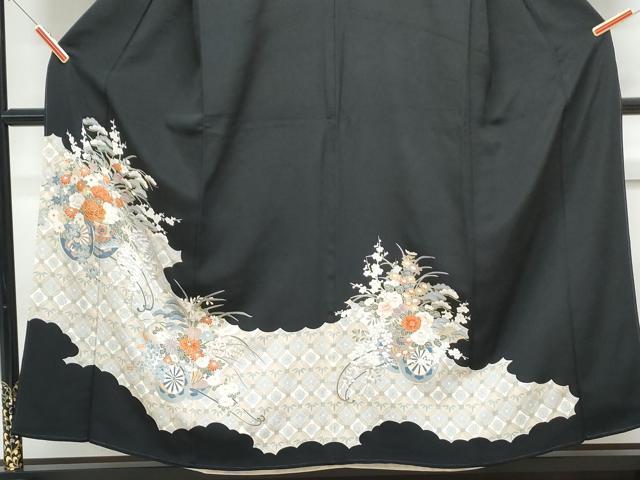 平和屋着物■豪華黒留袖 駒刺繍 花車文 金彩 正絹 逸品 CABF1748th