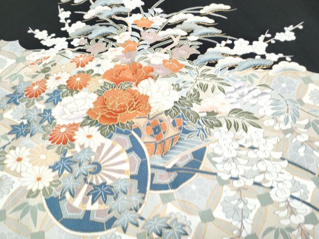平和屋着物■豪華黒留袖 駒刺繍 花車文 金彩 正絹 逸品 CABF1748th