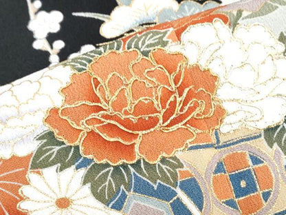 平和屋着物■豪華黒留袖 駒刺繍 花車文 金彩 正絹 逸品 CABF1748th