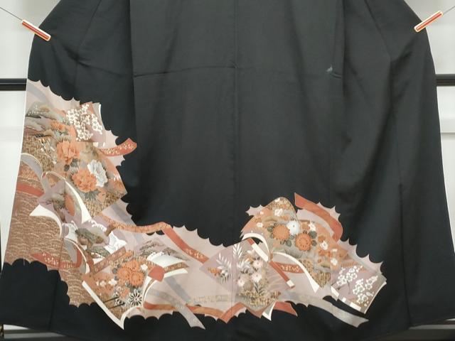平和屋着物■豪華黒留袖 扇面花文 金彩 正絹 逸品 CABF1749th