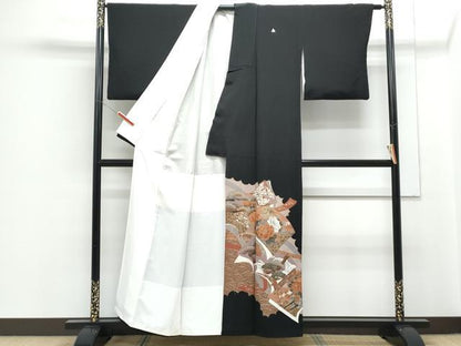 平和屋着物■豪華黒留袖 扇面花文 金彩 正絹 逸品 CABF1749th
