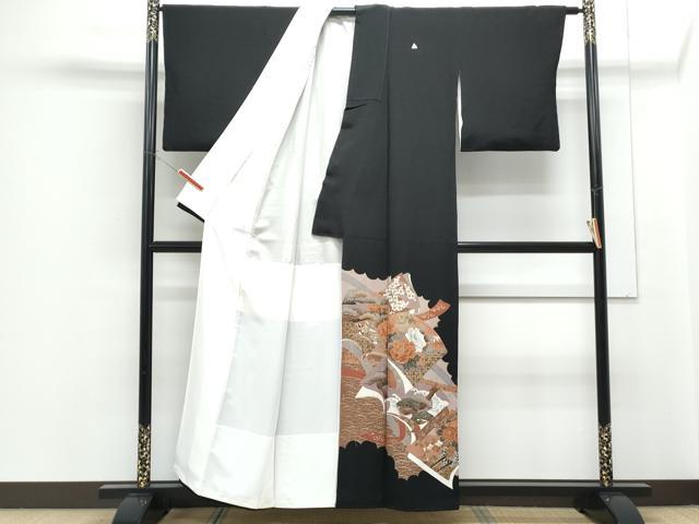 平和屋着物■豪華黒留袖 扇面花文 金彩 正絹 逸品 CABF1749th