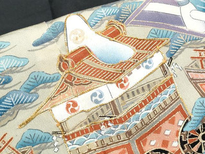 平和屋着物■豪華黒留袖 駒刺繍 地紙風景文 金彩 正絹 逸品 CABF1750th
