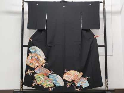 平和屋着物■豪華黒留袖 地紙孔雀花文 金彩 正絹 逸品 CABF1751th