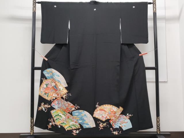 平和屋着物■豪華黒留袖 地紙孔雀花文 金彩 正絹 逸品 CABF1751th