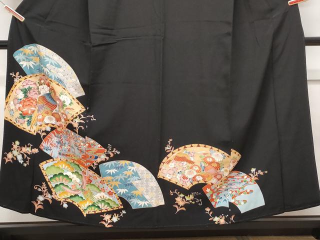 平和屋着物■豪華黒留袖 地紙孔雀花文 金彩 正絹 逸品 CABF1751th