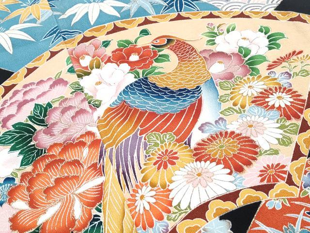 平和屋着物■豪華黒留袖 地紙孔雀花文 金彩 正絹 逸品 CABF1751th