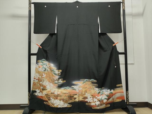 平和屋着物■豪華黒留袖 作家物 手描き エ霞風景文 金彩 正絹 逸品 CABF1752th