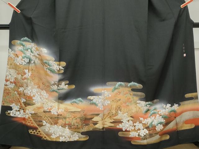 平和屋着物■豪華黒留袖 作家物 手描き エ霞風景文 金彩 正絹 逸品 CABF1752th