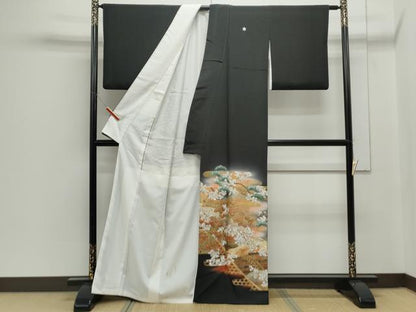 平和屋着物■豪華黒留袖 作家物 手描き エ霞風景文 金彩 正絹 逸品 CABF1752th