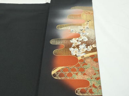 平和屋着物■豪華黒留袖 作家物 手描き エ霞風景文 金彩 正絹 逸品 CABF1752th