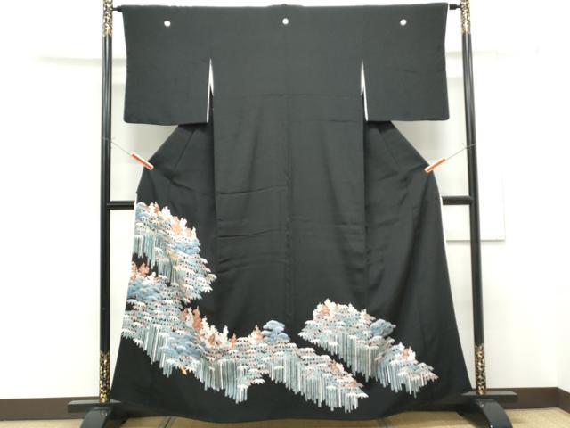 平和屋着物■豪華黒留袖 駒刺繍 松竹梅 正絹 逸品 CABF1753th