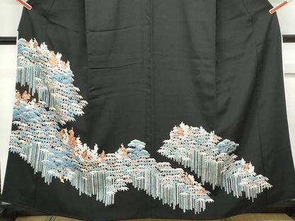 平和屋着物■豪華黒留袖 駒刺繍 松竹梅 正絹 逸品 CABF1753th