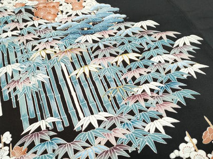 平和屋着物■豪華黒留袖 駒刺繍 松竹梅 正絹 逸品 CABF1753th