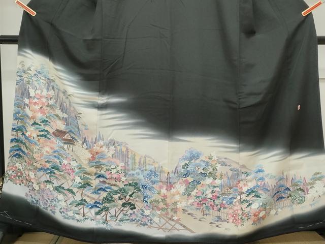 平和屋着物■豪華黒留袖 友禅 作家物 遠山風景文 暈し染め 正絹 逸品 CABF1754th