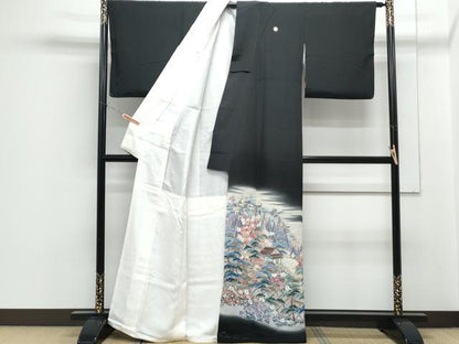 平和屋着物■豪華黒留袖 友禅 作家物 遠山風景文 暈し染め 正絹 逸品 CABF1754th