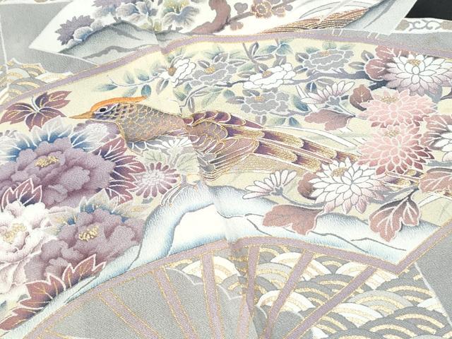 平和屋着物■豪華黒留袖 駒刺繍 扇面花鳥文 金彩 正絹 逸品 CABF1755th
