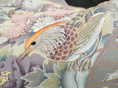 平和屋着物■豪華黒留袖 駒刺繍 扇面花鳥文 金彩 正絹 逸品 CABF1755th