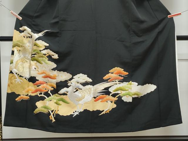平和屋着物■豪華黒留袖 刺繍 尾長鳥松文 金彩 正絹 逸品 CABF1757th