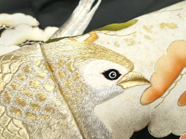 平和屋着物■豪華黒留袖 刺繍 尾長鳥松文 金彩 正絹 逸品 CABF1757th