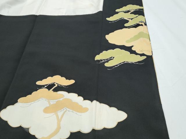 平和屋着物■豪華黒留袖 刺繍 尾長鳥松文 金彩 正絹 逸品 CABF1757th
