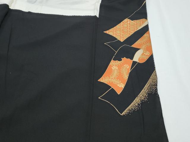 平和屋着物■豪華黒留袖　駒刺繍　扇面宝尽くし鳳凰文　金彩　正絹　逸品　CABF1758th