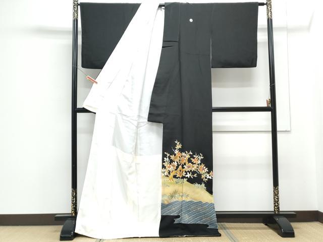 平和屋着物■豪華黒留袖 駒刺繍 枝橘 金彩 ロング丈 正絹 逸品 CABF1760th