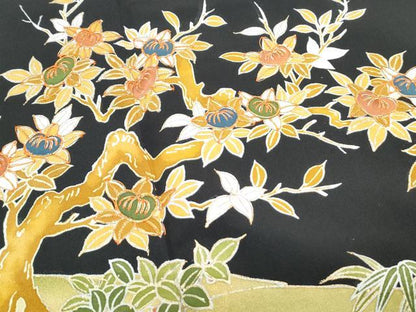 平和屋着物■豪華黒留袖 駒刺繍 枝橘 金彩 ロング丈 正絹 逸品 CABF1760th