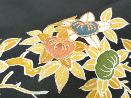 平和屋着物■豪華黒留袖 駒刺繍 枝橘 金彩 ロング丈 正絹 逸品 CABF1760th