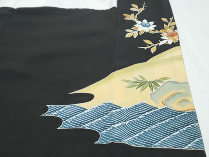 平和屋着物■豪華黒留袖 駒刺繍 枝橘 金彩 ロング丈 正絹 逸品 CABF1760th