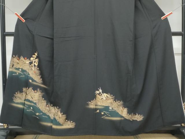 平和屋着物●豪華黒留袖　駒刺繍　船枝垂れ柳花文　金彩　正絹　逸品　CABC2256ut 平和屋着物□豪華黒留袖 駒刺繍 扇面宝尽くし文 金彩 正絹 逸品