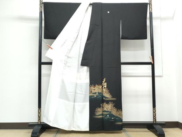 平和屋着物■豪華黒留袖　駒刺繍　寿　松葉文　暈し染め　金彩　正絹　逸品　CABF1763th
