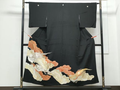 平和屋着物■豪華黒留袖　刺繍　尾長鳥　金彩　正絹　逸品　CABF1764th
