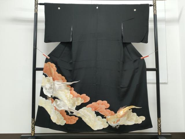 平和屋着物■豪華黒留袖　刺繍　尾長鳥　金彩　正絹　逸品　CABF1764th