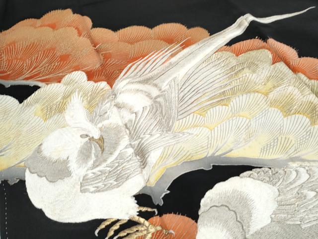 平和屋着物■豪華黒留袖　刺繍　尾長鳥　金彩　正絹　逸品　CABF1764th
