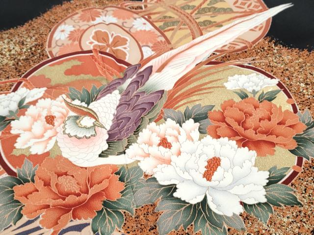 平和屋着物■豪華黒留袖　駒刺繍　鼓尾長鳥花文　金彩　正絹　逸品　CABF1767th