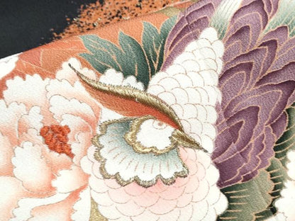 平和屋着物■豪華黒留袖　駒刺繍　鼓尾長鳥花文　金彩　正絹　逸品　CABF1767th