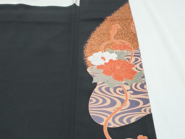 平和屋着物■豪華黒留袖　駒刺繍　鼓尾長鳥花文　金彩　正絹　逸品　CABF1767th