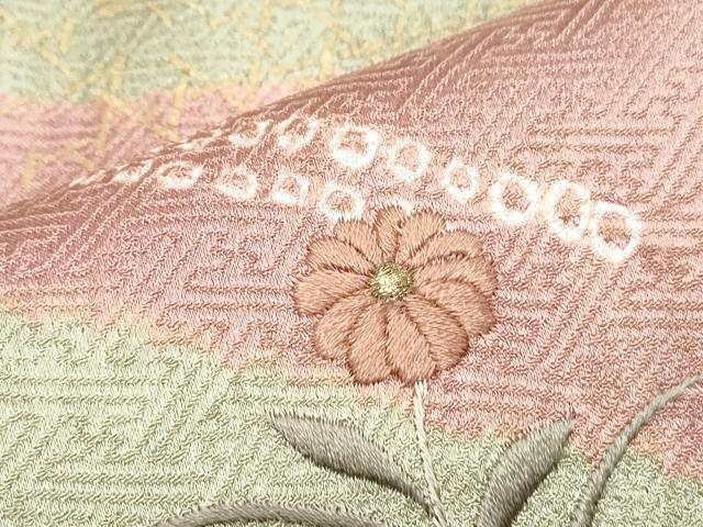 平和屋着物●訪問着　絞り　刺繍　道長花文　金彩　正絹　逸品　CABD7416ut 平和屋着物□訪問着 絞り 刺繍 道長地紙花文 金彩 正絹 逸品