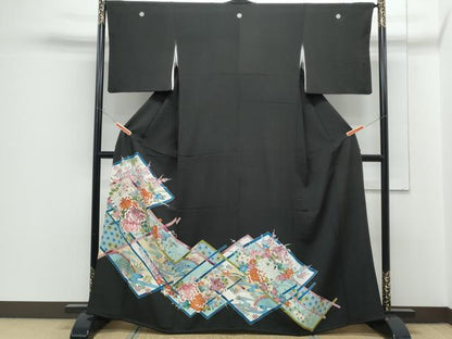 平和屋着物■豪華黒留袖 草花文 金彩 正絹 逸品 CABF1772th