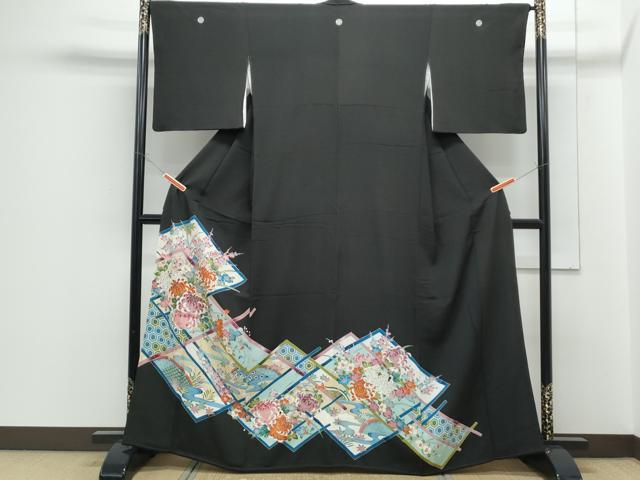 平和屋着物■豪華黒留袖 草花文 金彩 正絹 逸品 CABF1772th
