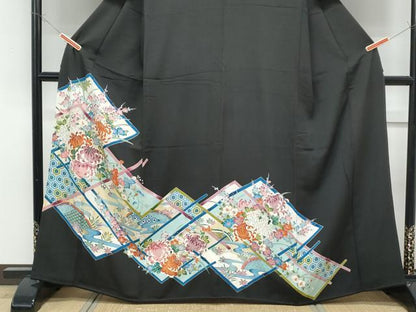 平和屋着物■豪華黒留袖 草花文 金彩 正絹 逸品 CABF1772th
