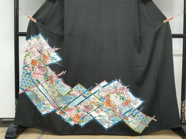 平和屋着物■豪華黒留袖 草花文 金彩 正絹 逸品 CABF1772th