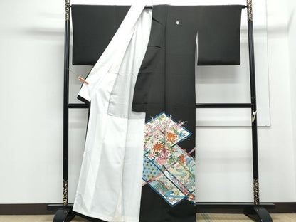 平和屋着物■豪華黒留袖 草花文 金彩 正絹 逸品 CABF1772th