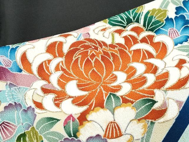 平和屋着物■豪華黒留袖 草花文 金彩 正絹 逸品 CABF1772th