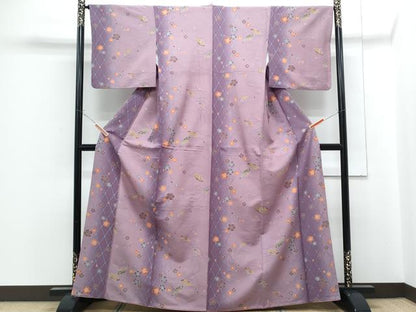 平和屋着物■小紋　扇面花文　暈し染め　洗える着物　CABF1788th