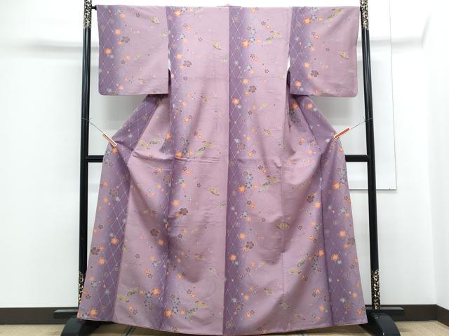 平和屋着物■小紋　扇面花文　暈し染め　洗える着物　CABF1788th