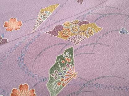 平和屋着物■小紋　扇面花文　暈し染め　洗える着物　CABF1788th