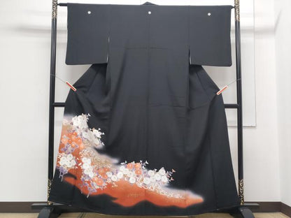平和屋着物■豪華黒留袖　流水花文　暈し染め　金彩　正絹　逸品　CABF1801th