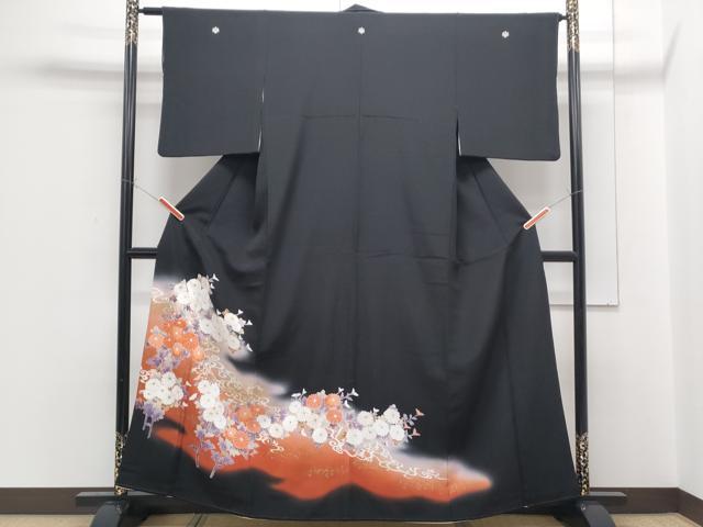 平和屋着物■豪華黒留袖　流水花文　暈し染め　金彩　正絹　逸品　CABF1801th